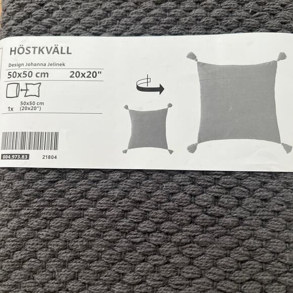 IKEA HOSTKVALL Gray Textured Tassel Pillow Cover 20" x 20" - Picture 2 of 5